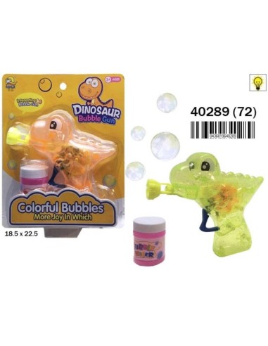 BLISTER PISTOLA POMPAS DINOSAURIO LUZ