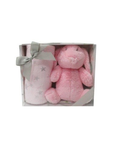 MANTA 90X75CM CON CONEJO ROSA