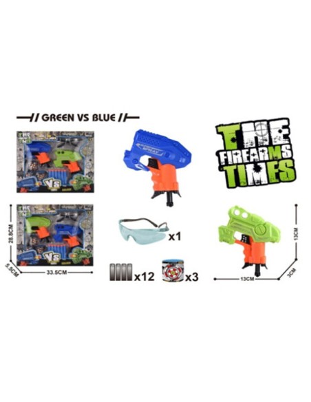 SET 2 PISTOLAS C/ GAFAS, 6 DARDOS Y 4 BOTES