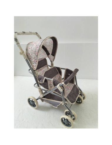 COCHE GEMELOS RUEDA GIRATORIA ESTAMPADO BEIGE