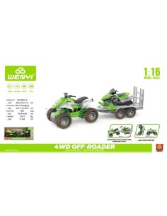 QUAD CON REMOLQUE Y MOTO AGUA 1:16 VERDE