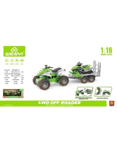 QUAD CON REMOLQUE Y MOTO AGUA 1:16 VERDE