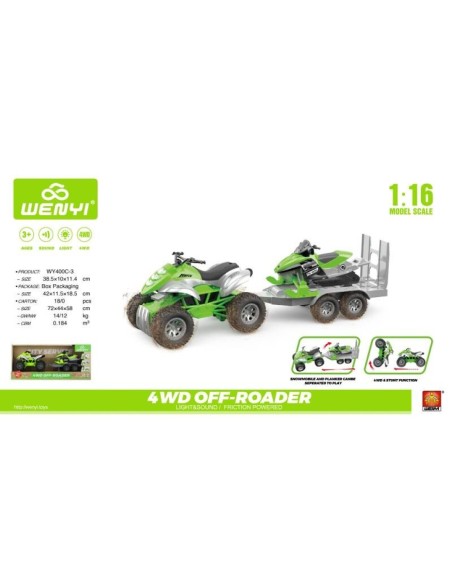 QUAD CON REMOLQUE Y MOTO AGUA 1:16 VERDE